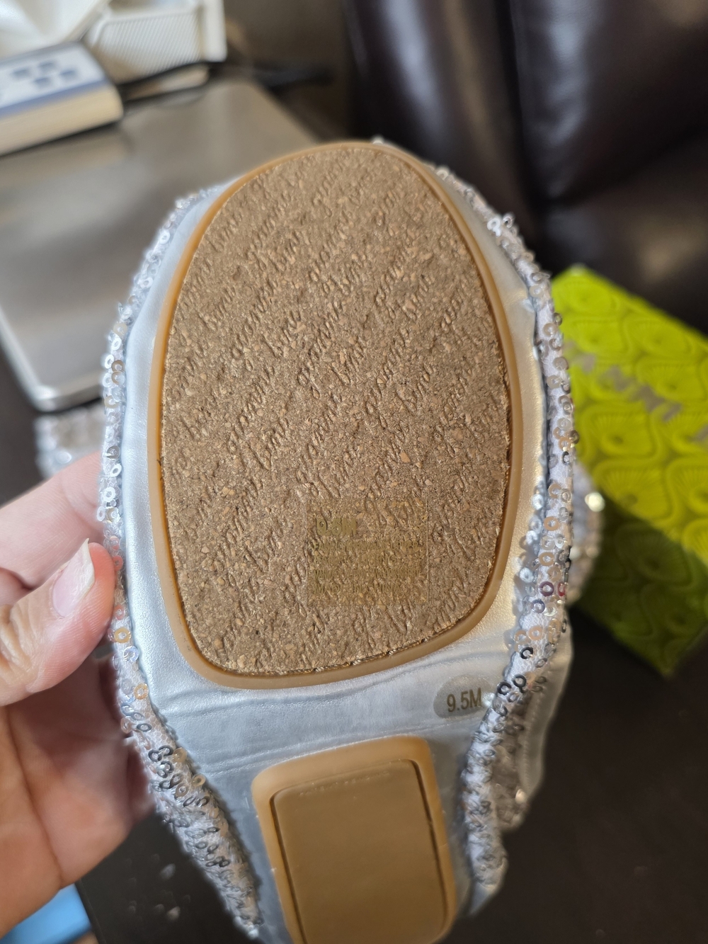 Foldable Silver Sequin Ballet Flats Size 9.5 M - Picture 7 of 11